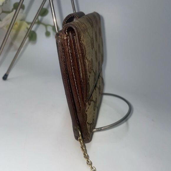 Authentic Gucci GG Logo Canvas Leather Trim Compact Wallet - Picture 3 of 16